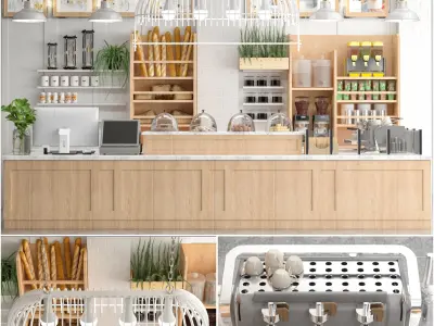 Coffee Kiosk Set 3D Model Collection