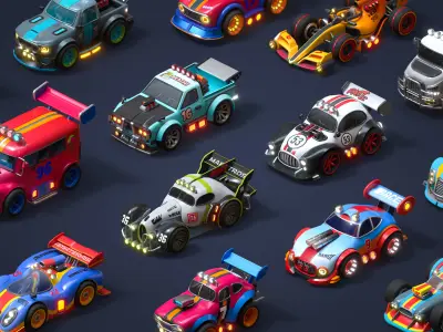 Modular Racing Cars Low-poly 3D model