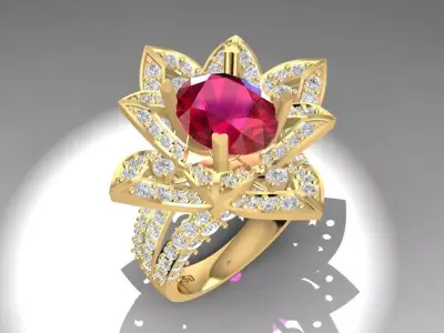 Luxury Flower Diamond Ring for Women 3D Model 1588 3D print model