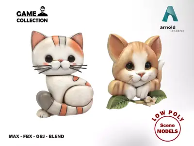 Cats wall decoration Low-poly 3D model