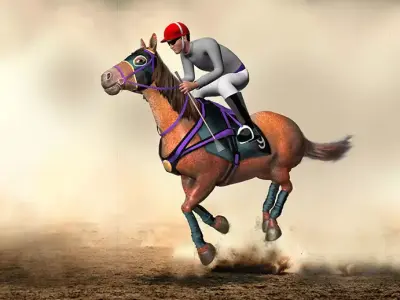 Racing horse and jockey Low-poly 3D model
