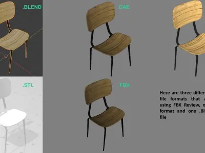 Bundle Wooden Chair 3D Model Low-poly 3D model