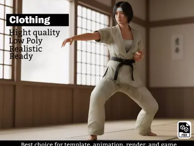 Combat Sports Attire- Realistic Martial Arts Clothing Low-poly 3D model