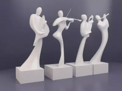 Symphony four sculptures with musical instruments 3D model
