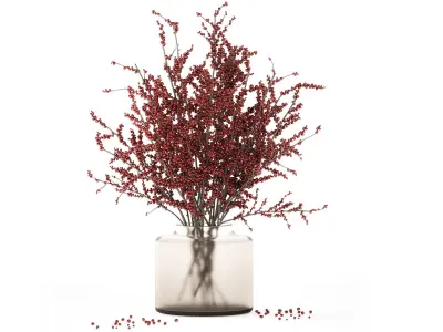 Bouquet of branches with red berries ilex vase 347 3D model