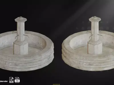 20 Concrete Fountains Game Ready Pack Low-poly 3D model