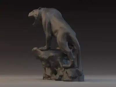 Ferocious tiger bronze stone city sculpture Ancient cultural 3D model