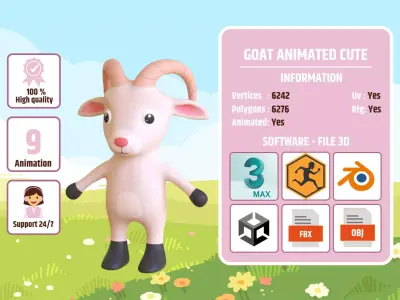High-Quality 3D Cute Goat - Animated for Games Low-poly 3D model