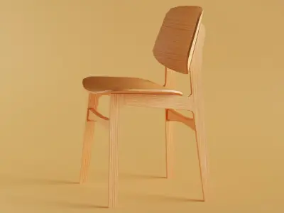 Wooden Chair Low-poly 3D model 5