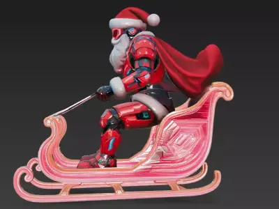 Cyberpunk Santa Claus Futuristic Santa with Neon Sleigh 3D Model 3D model