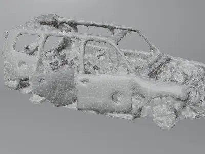 Destroyed and burnt civil car Photoscan PBR Game Ready Low-poly 3D model