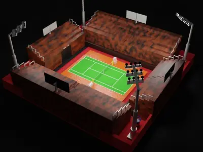 Low poly tennis court Low-poly 3D model