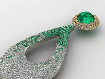Earring White Gold Emerald And White Diamond Free 3D model
