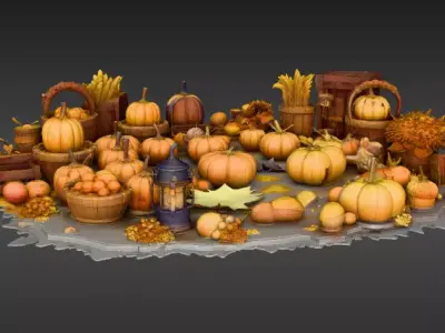 Stylized Thanksgiving Harvest Props 3D Model Low Poly Game-Ready Low-poly 3D model