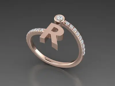 Jewelry Alphabet Diamond Ring R 3D print model