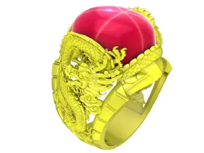 Luxury Dragon Cabochon Mens Ring 3D Jewelry Model 4765 3D print model