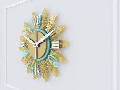 Decorative Metal Clock plants with gold   M 14 3D model