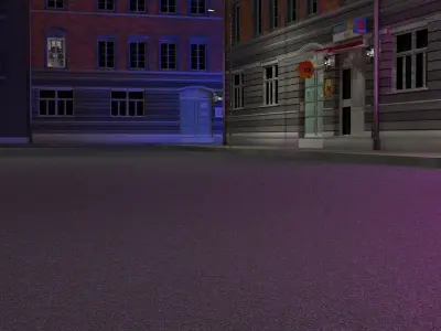 Modern street at night Free low-poly 3D model