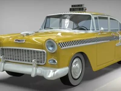 Taxi Yellow cab Belair sedan 1955 3D model