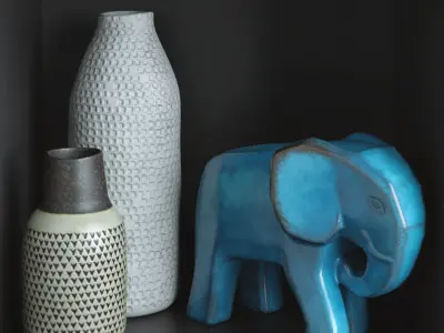 Decor Set different vases on shelf 3D model