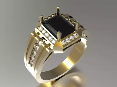 Bold Men STL 3D Ring with Black Onyx model mr0325 3D print model