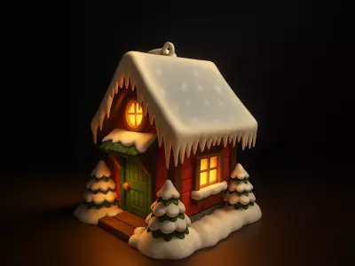 Cozy Winter Christmas Cabin Ornament Cute Snowy House 3D print model
