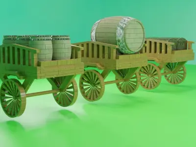 MultiModel GameModel An old car Chest Barrel 3D model