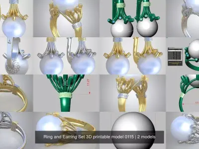 Ring and Earring Set 3D printable model 0115 3D Model Pack