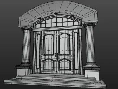 Fancy Entry Door with Archway and Pillars 3D model