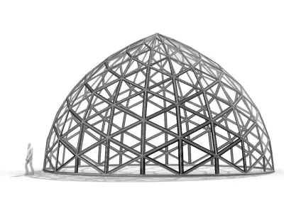 Triangulated Dome Pavilion wireframe structure Glass Panels V3 3D model