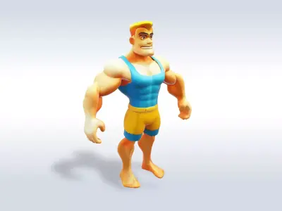 3D Cartoon character t pose muscle strong man sport gym 3D model