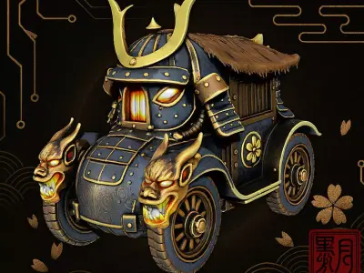 Samurai Fusion Oni Fire Heavy Armored Carriage Highpoly Game 3D print model