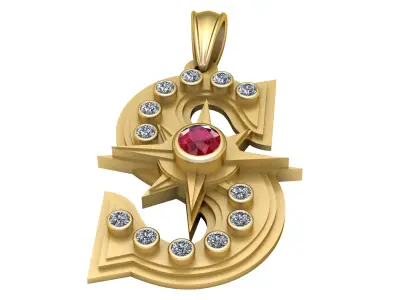 Gold Pendant Ruby  3D print model