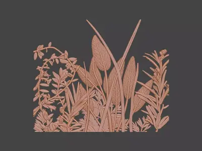 Botanical bas-relief decorative panel 3D print model