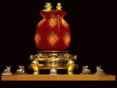 Chinese money bag with yuanba and toad 3D model