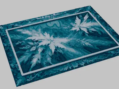 4K Embroidered artwork carpet with white and blue flowers Low-poly 3D model