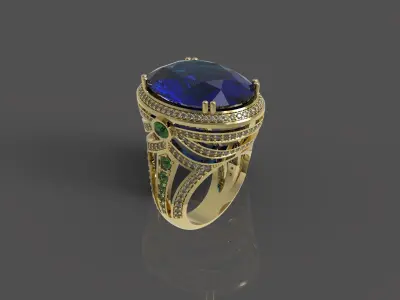 ring 3D print model sapphire with diamonds 3D print model