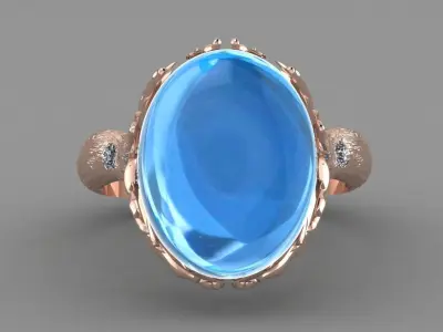 Blue topaz Oval Tree Rose Gold Women Diamond Ring 3D print model 3D print model