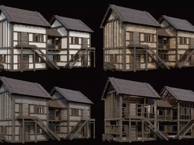 Medieval Village Pack 6 - 4 Assets - 4K Textures Game Ready Low-poly 3D model