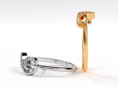 treble clef shape gold ring with diamonds 3D print model