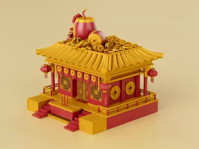 Chinese New Year Festive Scene Traditional Cartoon Scene 3D model