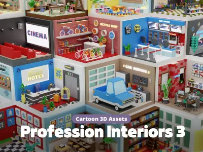 Cozy Cartoon Profession Rooms Interior 3 Low-poly 3D model