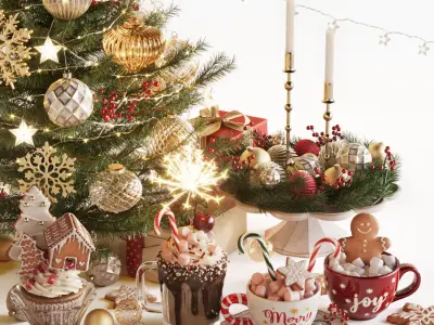 Christmas and New Year Decorations with Christmas tree  3D model