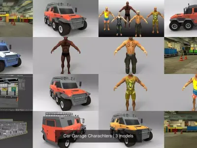 Car Garage Charachters 3D Model Pack