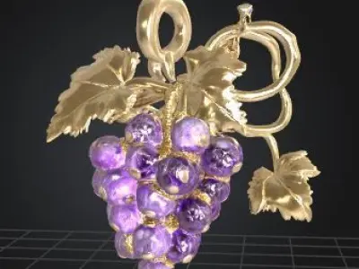 Gilded Vine Royal Amethyst Grape Pendant 3D print model