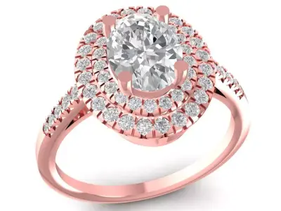 Luxury Oval Green Gemstone Double Halo Diamond Ring  2637 3D print model