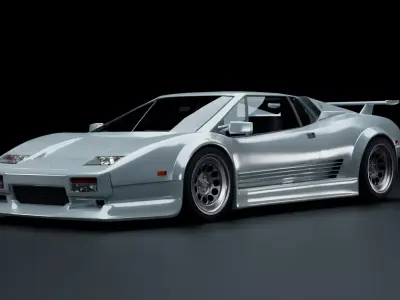 80s 90s generic facelifted supercar  Low-poly 3D model