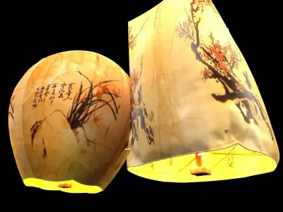 Chinese sky lantern Low-poly 3D model