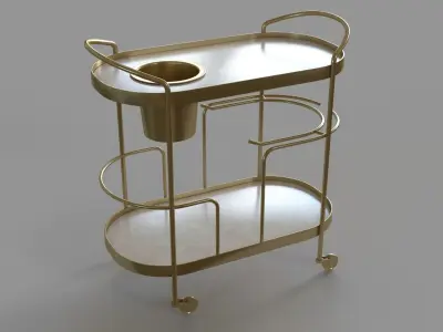 Marble-Top Brass Bar Cart 3D model