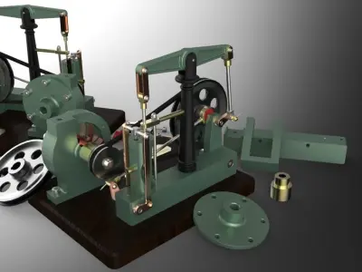 Steam Engine with Horizontal Beam and Centrifugal Pump Free 3D model